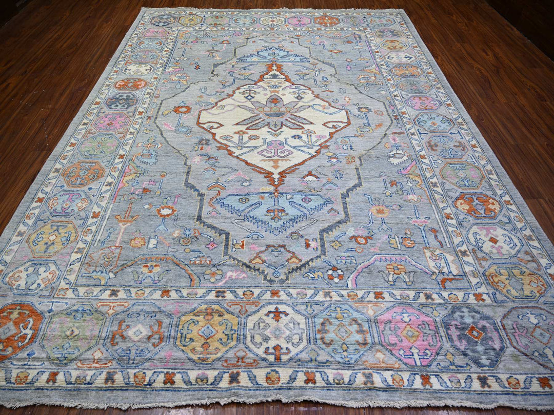 9'0" x 11'6" New Hand Knotted Grey Wool Rectangle Oriental Rug - MOA10274229