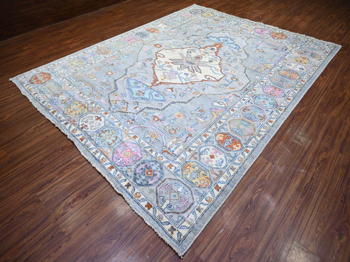 9'0" x 11'6" New Hand Knotted Grey Wool Rectangle Oriental Rug - MOA10274229