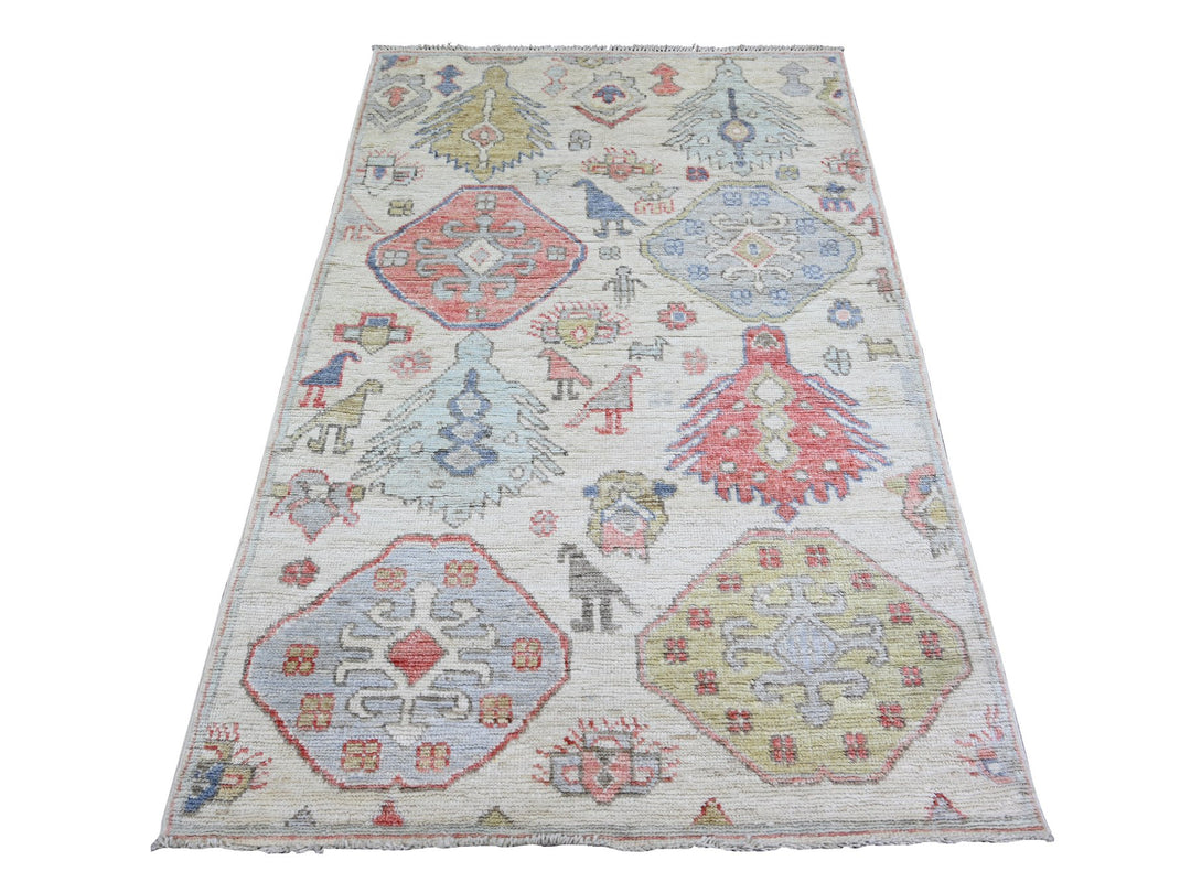 4'0" x 6'0" New Hand Knotted Ivory Wool Rectangle Oriental Rug - MOA10274230