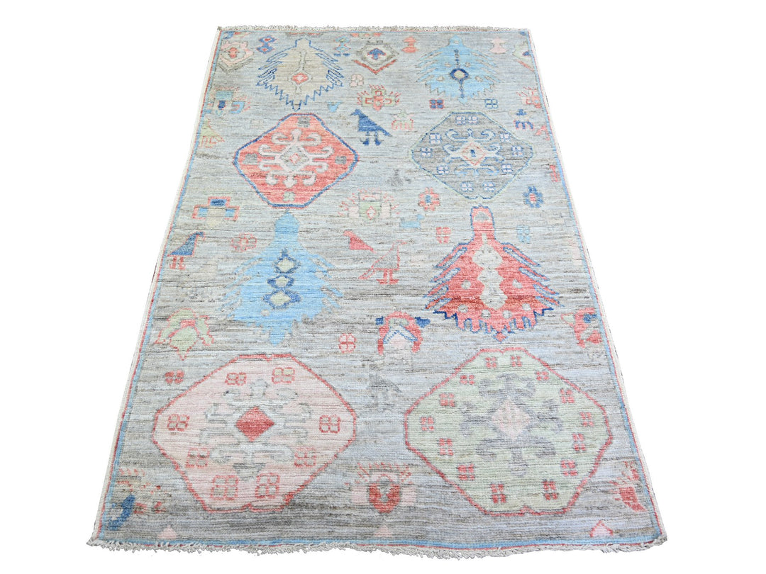 4'0" x 6'0" New Hand Knotted Blue Wool Rectangle Oriental Rug - MOA10274235