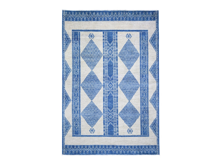 6'1" x 9'1" New Hand Knotted Blue Wool Rectangle Oriental Rug - MOA10274255