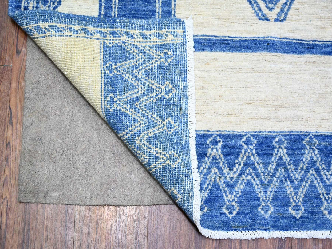 6'1" x 9'1" New Hand Knotted Blue Wool Rectangle Oriental Rug - MOA10274255