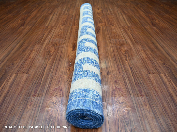 6'0" x 8'7" New Hand Knotted Blue Wool Rectangle Oriental Rug - MOA10274261