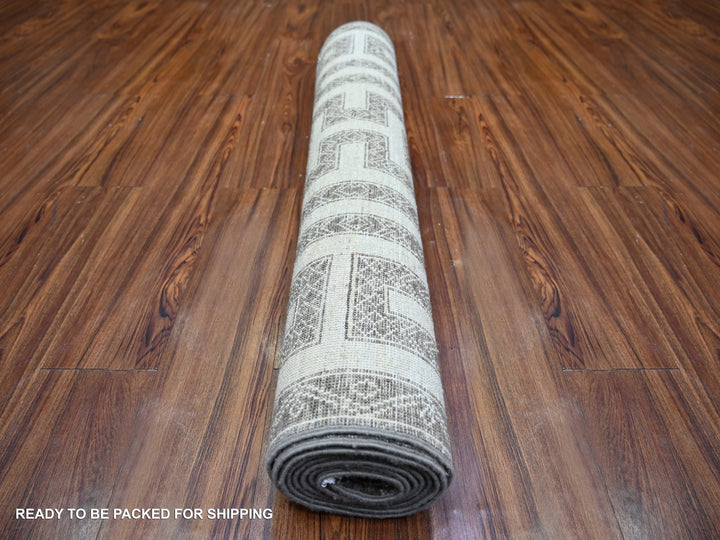 3'10" x 9'7" New Hand Knotted Brown Wool Runner Oriental Rug - MOA10274263