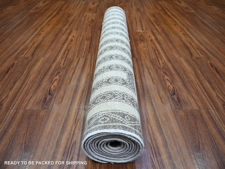 4'0" x 11'8" New Hand Knotted Brown Wool Runner Oriental Rug - MOA10274266
