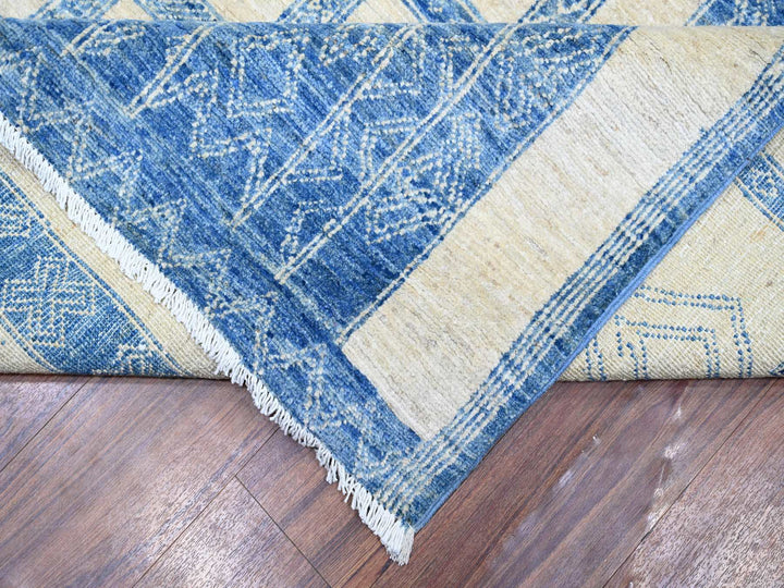 8'0" x 9'0" New Hand Knotted Blue Wool Rectangle Oriental Rug - MOA10274277
