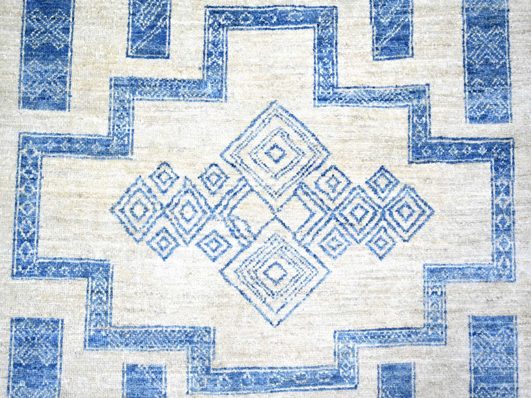 8'0" x 9'0" New Hand Knotted Blue Wool Rectangle Oriental Rug - MOA10274277