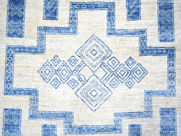 8'0" x 9'0" New Hand Knotted Blue Wool Rectangle Oriental Rug - MOA10274277