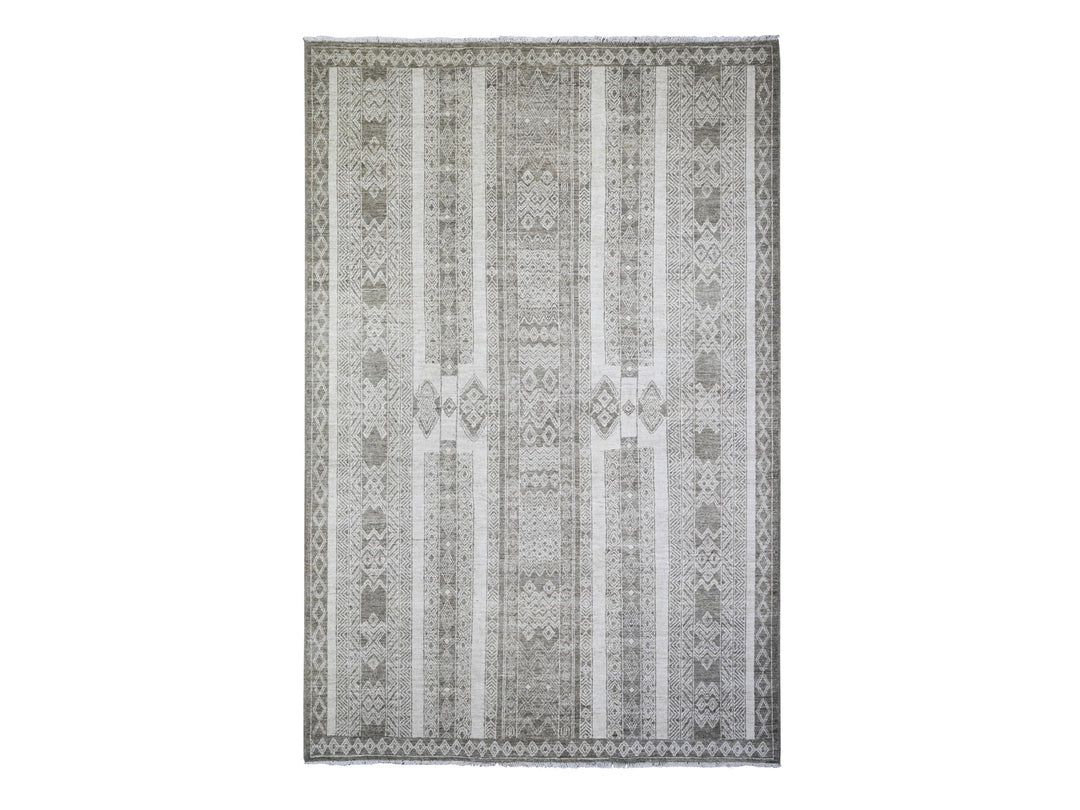 6'0" x 9'0" New Hand Knotted Brown Wool Rectangle Oriental Rug - MOA10274278