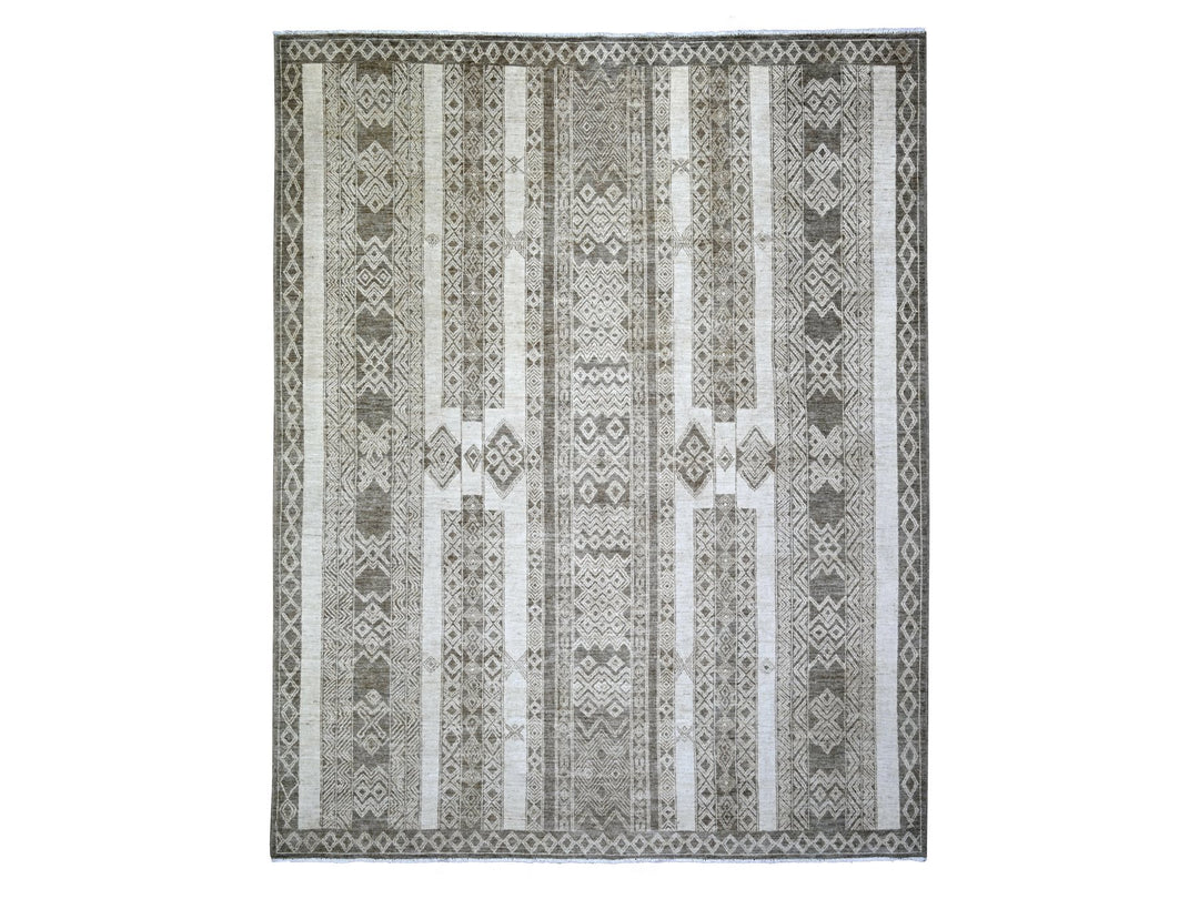 7'8" x 9'6" New Hand Knotted Brown Wool Rectangle Oriental Rug - MOA10274297
