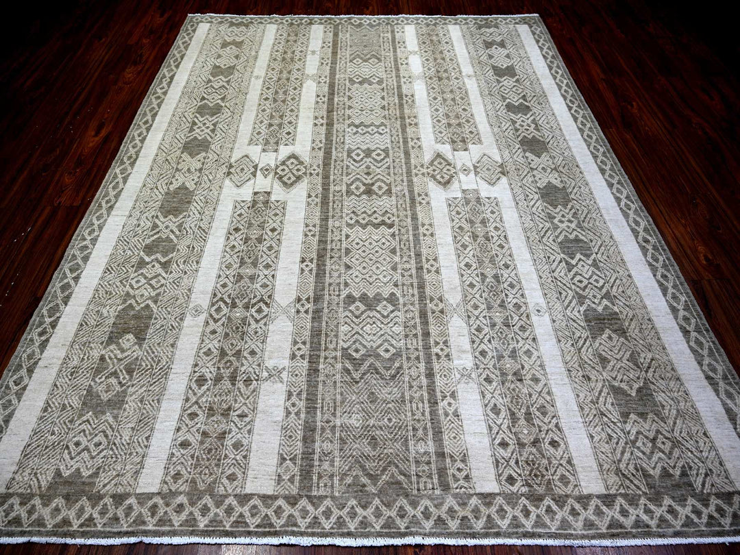 7'8" x 9'6" New Hand Knotted Brown Wool Rectangle Oriental Rug - MOA10274297