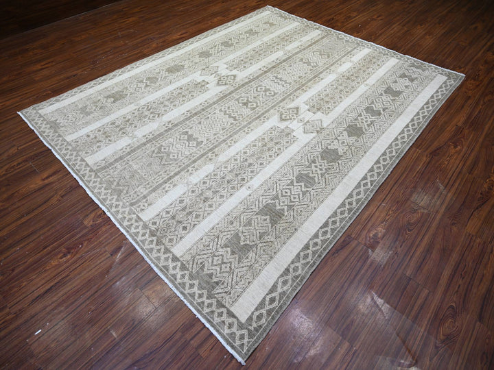 7'8" x 9'6" New Hand Knotted Brown Wool Rectangle Oriental Rug - MOA10274297