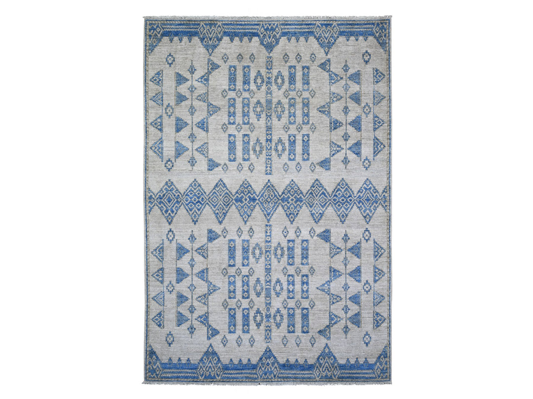 6'0" x 8'10" New Hand Knotted Blue Wool Rectangle Oriental Rug - MOA10274298