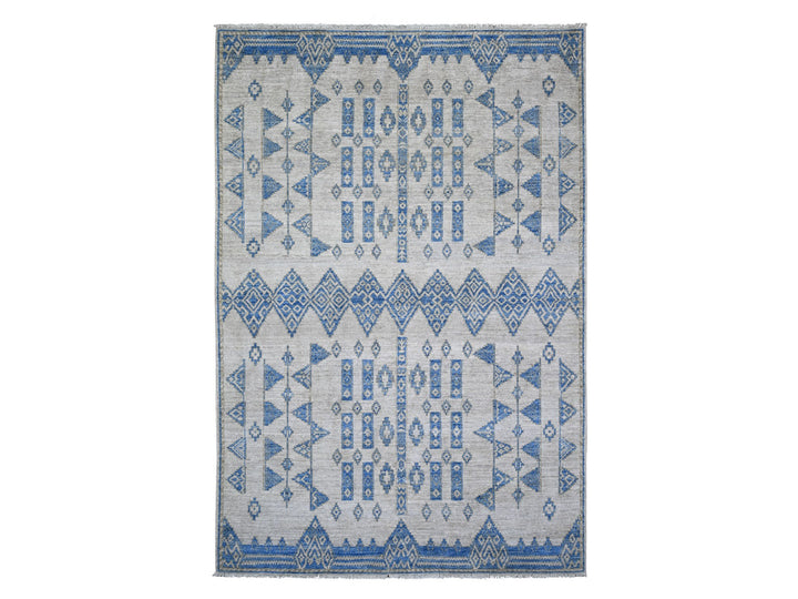 6'0" x 8'10" New Hand Knotted Blue Wool Rectangle Oriental Rug - MOA10274298