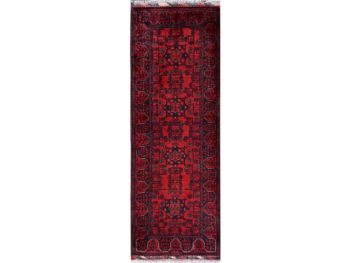 1'10" x 5'1" New Hand Knotted Red Wool Runner Oriental Rug - MOA102742