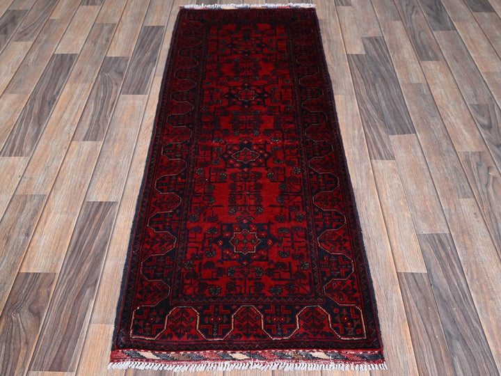 1'10" x 5'1" New Hand Knotted Red Wool Runner Oriental Rug - MOA102742