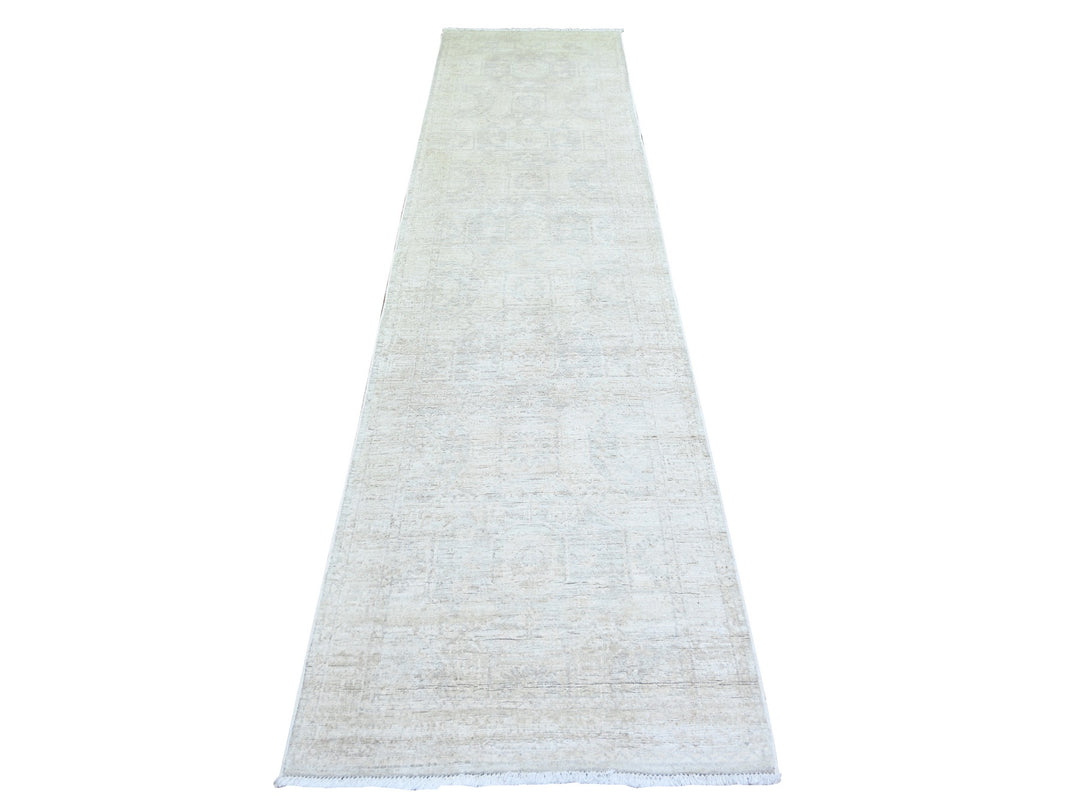 2'8" x 11'0" New Hand Knotted Ivory Wool Runner Oriental Rug - MOA10274303