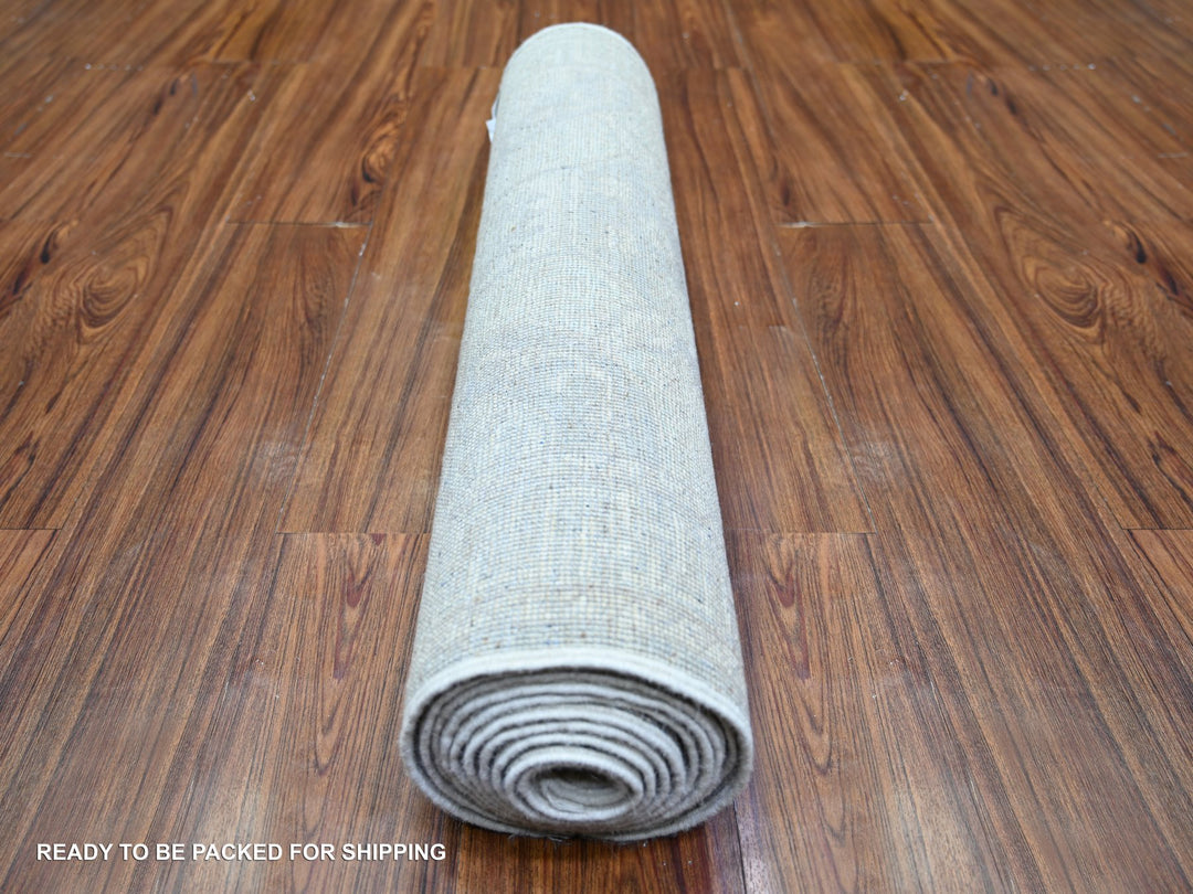 2'8" x 11'0" New Hand Knotted Ivory Wool Runner Oriental Rug - MOA10274303
