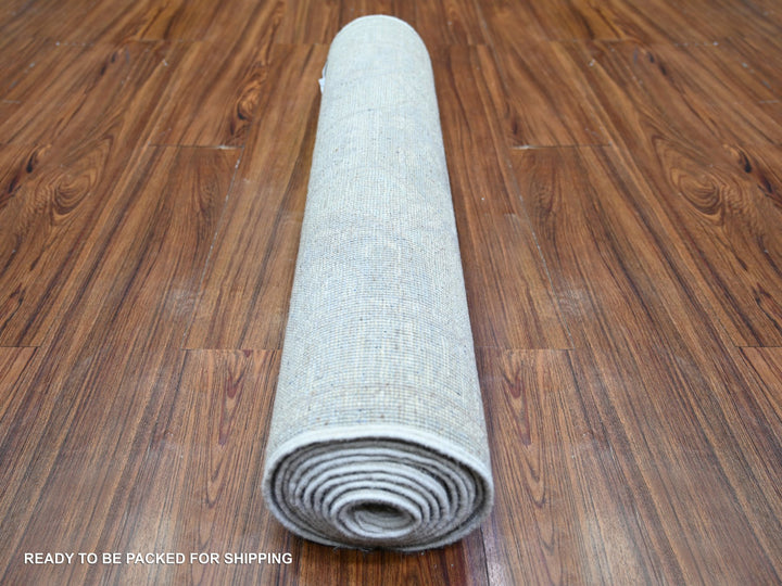 2'8" x 11'0" New Hand Knotted Ivory Wool Runner Oriental Rug - MOA10274303