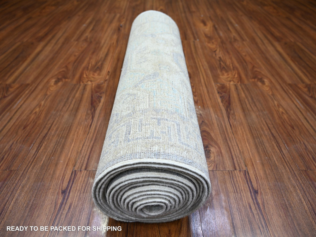 2'9" x 18'6" New Hand Knotted Ivory Wool Runner Oriental Rug - MOA10274305