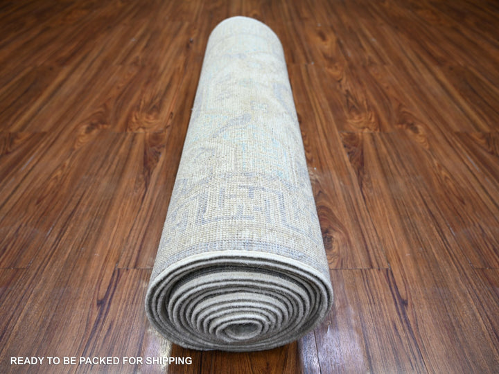 2'9" x 18'6" New Hand Knotted Ivory Wool Runner Oriental Rug - MOA10274305