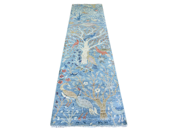 2'7" x 10'1" New Hand Knotted Blue Wool Runner Oriental Rug - MOA10274314