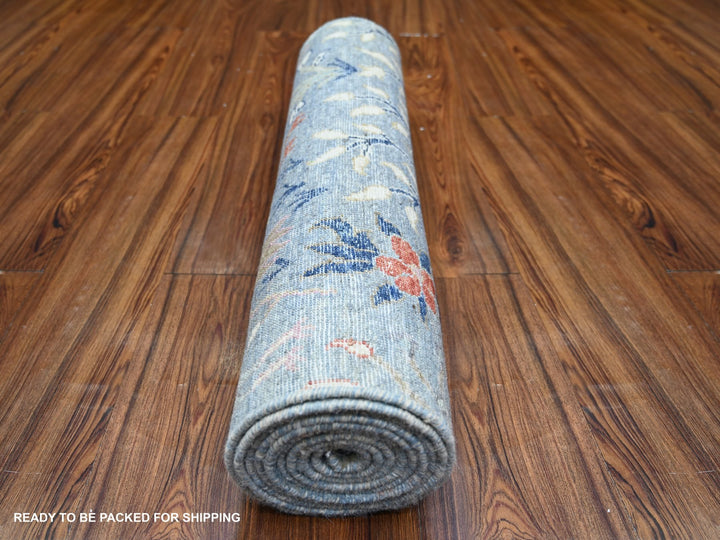 2'7" x 10'1" New Hand Knotted Blue Wool Runner Oriental Rug - MOA10274314
