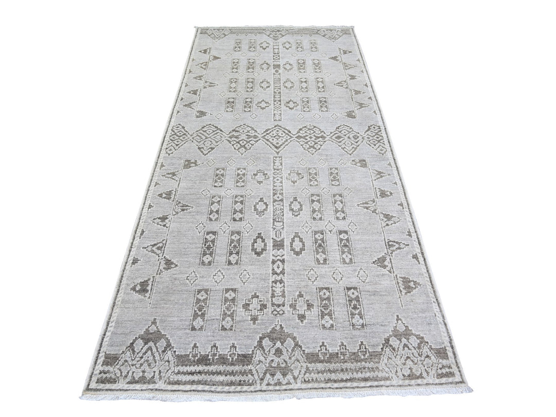 4'2" x 9'2" New Hand Knotted Grey Wool Runner Oriental Rug - MOA10274326