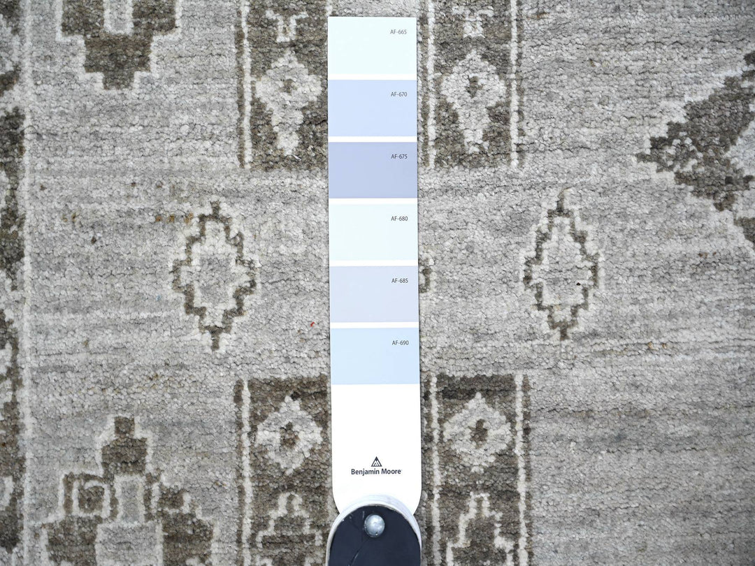 4'2" x 9'2" New Hand Knotted Grey Wool Runner Oriental Rug - MOA10274326
