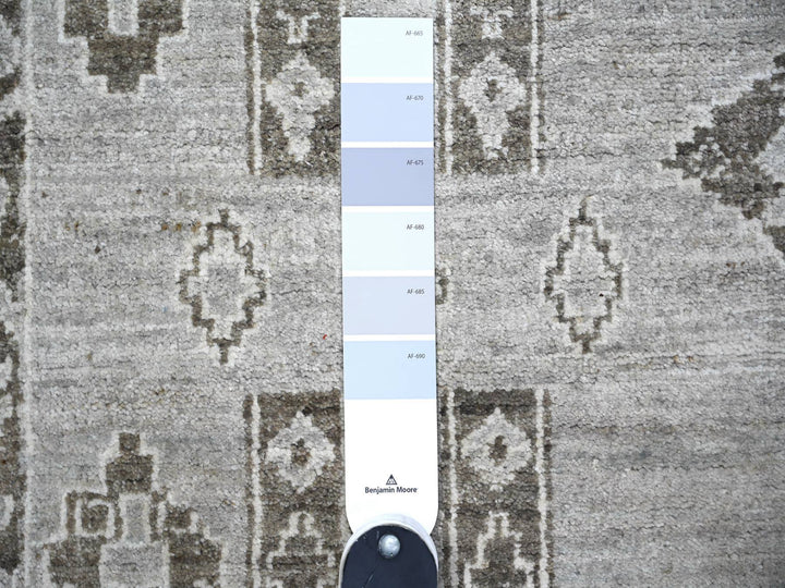 4'2" x 9'2" New Hand Knotted Grey Wool Runner Oriental Rug - MOA10274326
