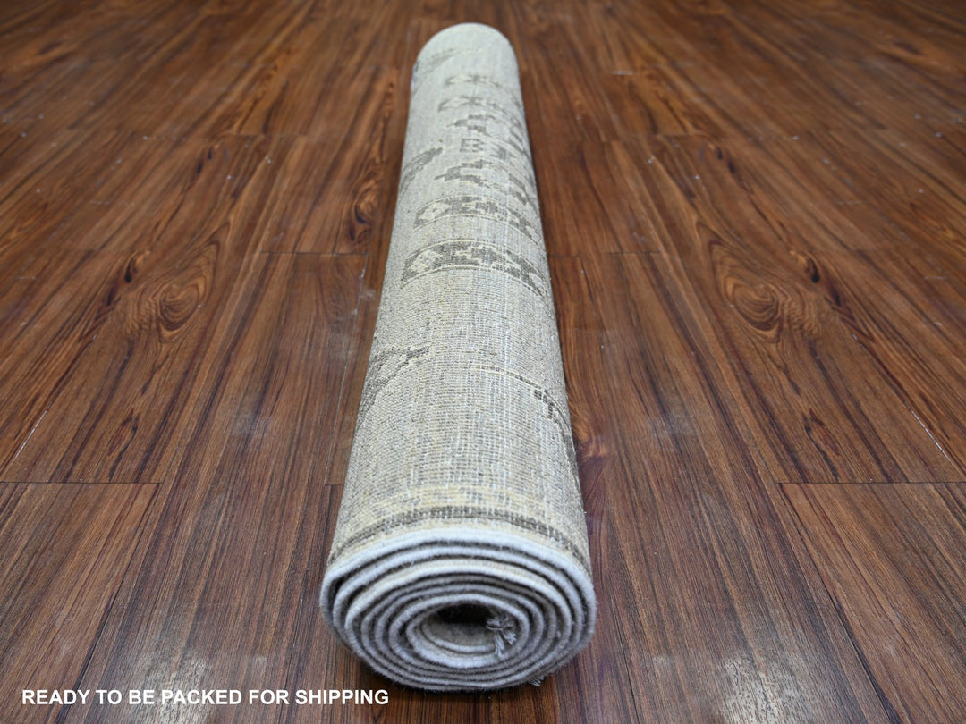 4'2" x 9'2" New Hand Knotted Grey Wool Runner Oriental Rug - MOA10274326