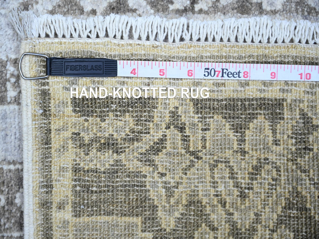 4'2" x 9'2" New Hand Knotted Grey Wool Runner Oriental Rug - MOA10274326