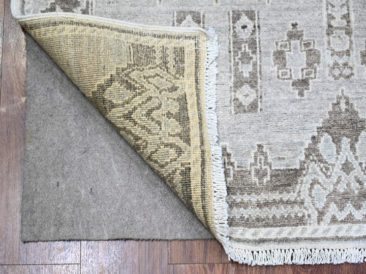 4'0" x 9'1" New Hand Knotted Grey Wool Runner Oriental Rug - MOA10274328
