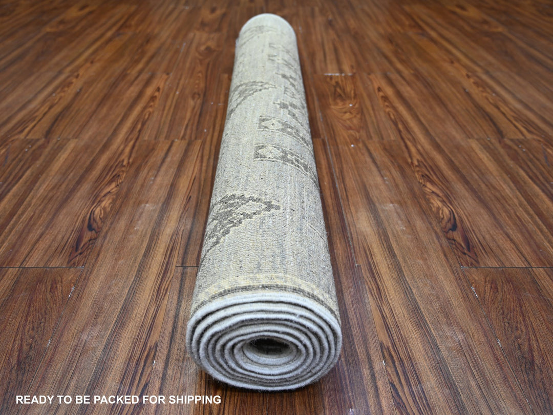 4'0" x 9'1" New Hand Knotted Grey Wool Runner Oriental Rug - MOA10274328