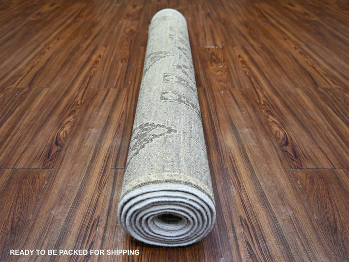 4'0" x 9'1" New Hand Knotted Grey Wool Runner Oriental Rug - MOA10274328