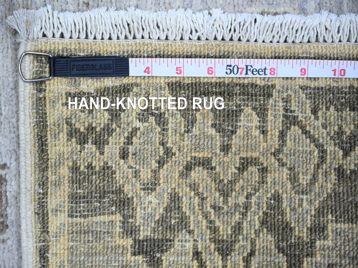 4'0" x 9'1" New Hand Knotted Grey Wool Runner Oriental Rug - MOA10274328