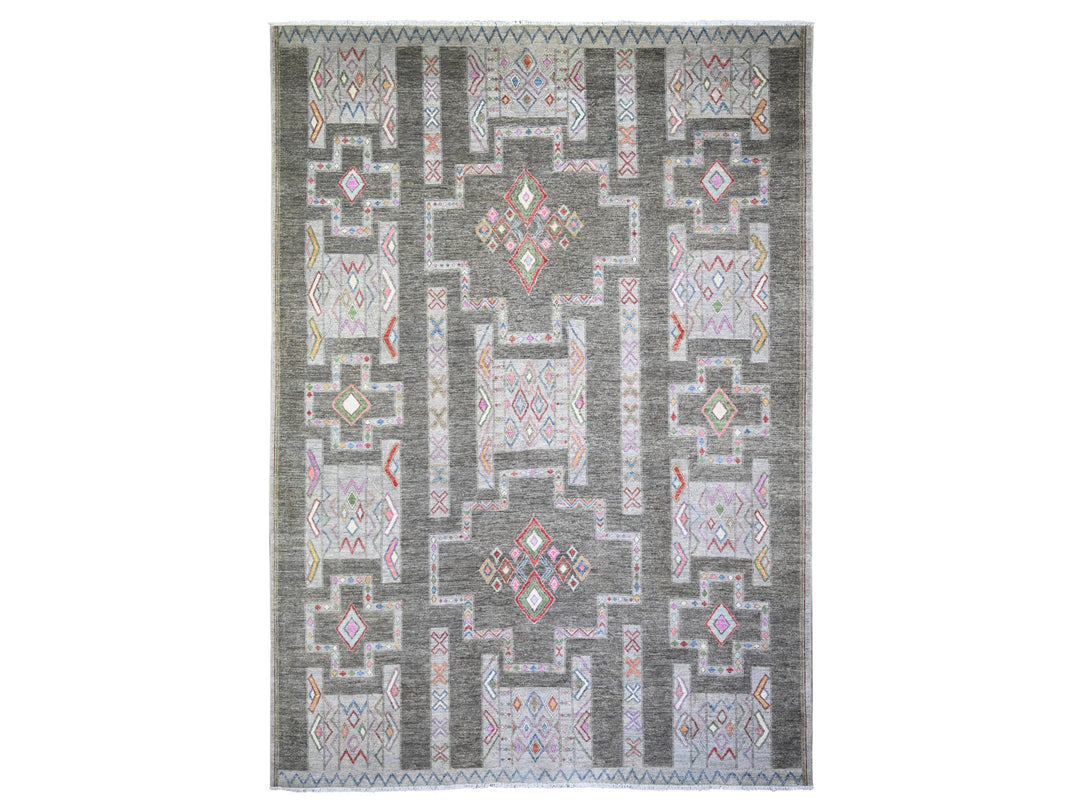 9'10" x 13'8" New Hand Knotted Grey Wool Rectangle Oriental Rug - MOA10274329