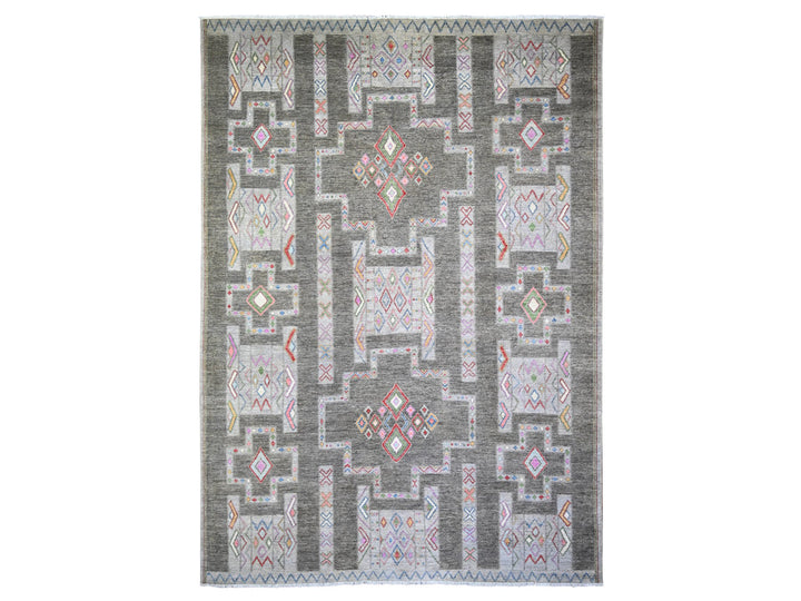 9'10" x 13'8" New Hand Knotted Grey Wool Rectangle Oriental Rug - MOA10274329