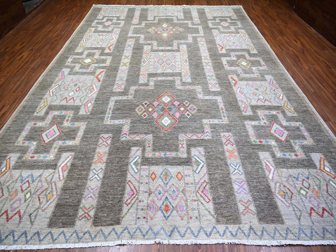9'10" x 13'8" New Hand Knotted Grey Wool Rectangle Oriental Rug - MOA10274329