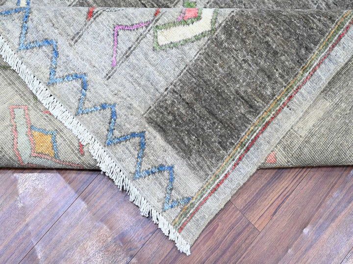 9'10" x 13'8" New Hand Knotted Grey Wool Rectangle Oriental Rug - MOA10274329