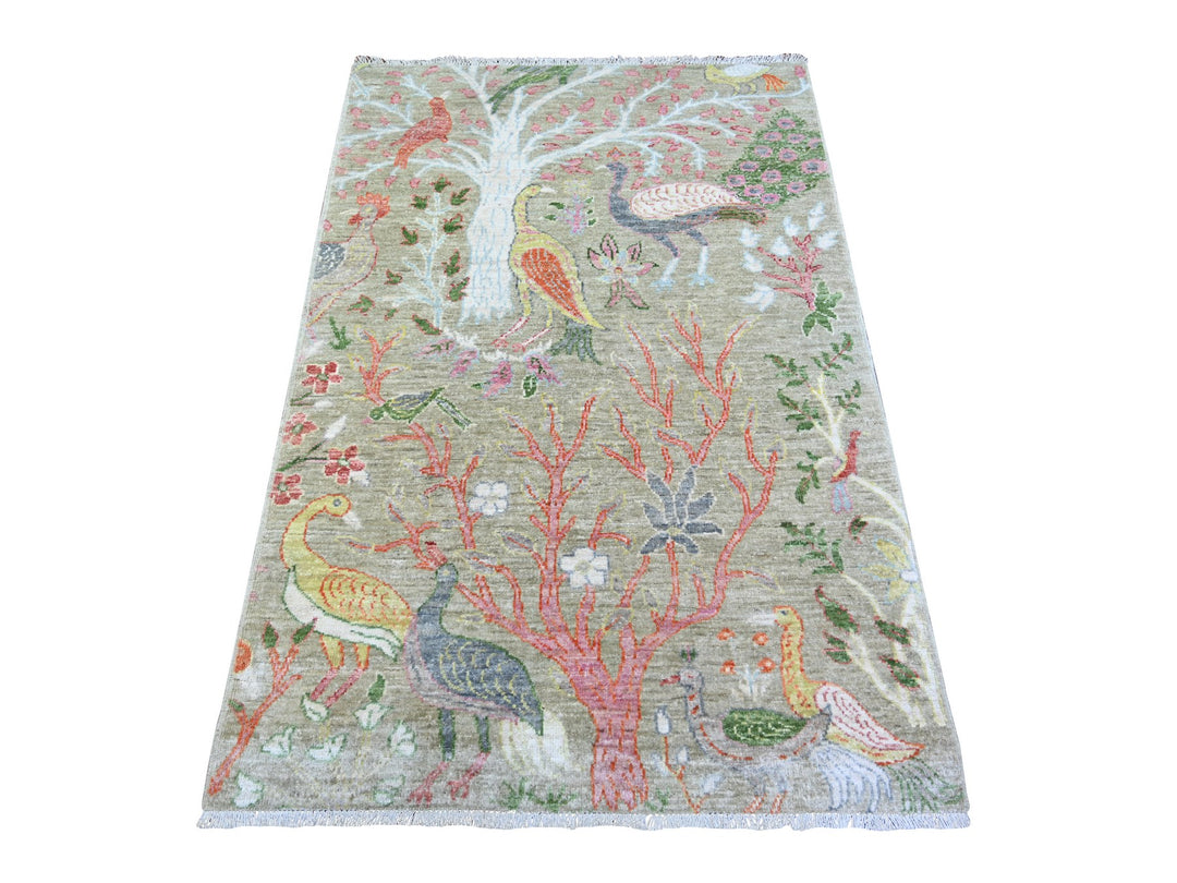 3'4" x 4'10" New Hand Knotted Green Wool Rectangle Oriental Rug - MOA10274347