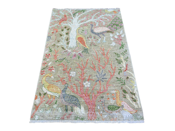 3'4" x 4'10" New Hand Knotted Green Wool Rectangle Oriental Rug - MOA10274347