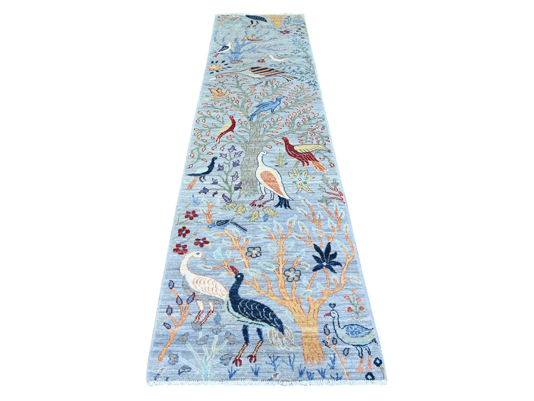 2'7" x 10'1" New Hand Knotted Grey Wool Runner Oriental Rug - MOA10274364