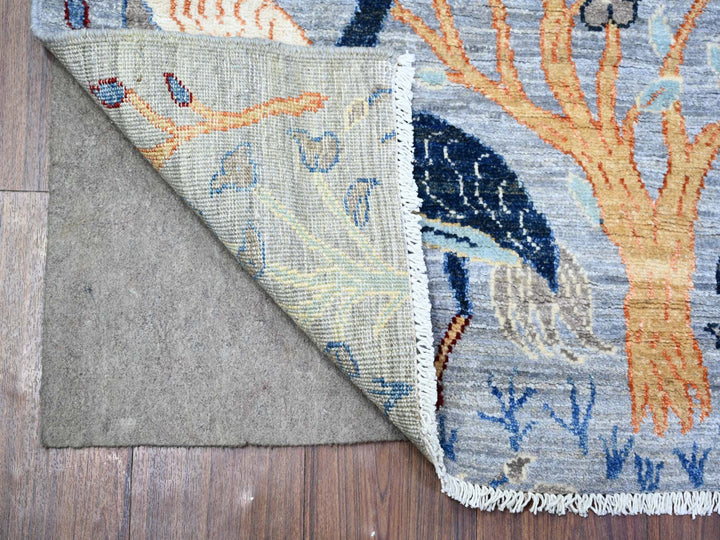 2'7" x 10'1" New Hand Knotted Grey Wool Runner Oriental Rug - MOA10274364