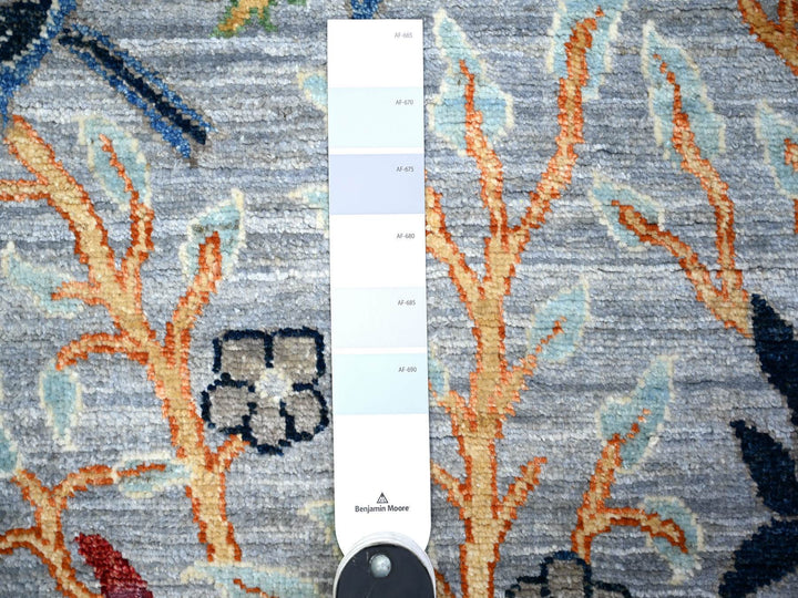 2'7" x 10'1" New Hand Knotted Grey Wool Runner Oriental Rug - MOA10274364