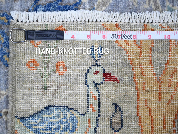 2'7" x 10'1" New Hand Knotted Grey Wool Runner Oriental Rug - MOA10274364