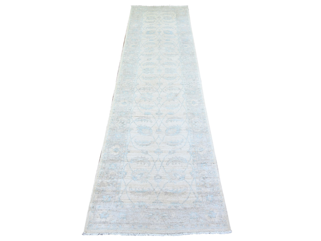 2'7" x 9'11" New Hand Knotted Ivory Wool Runner Oriental Rug - MOA10274371
