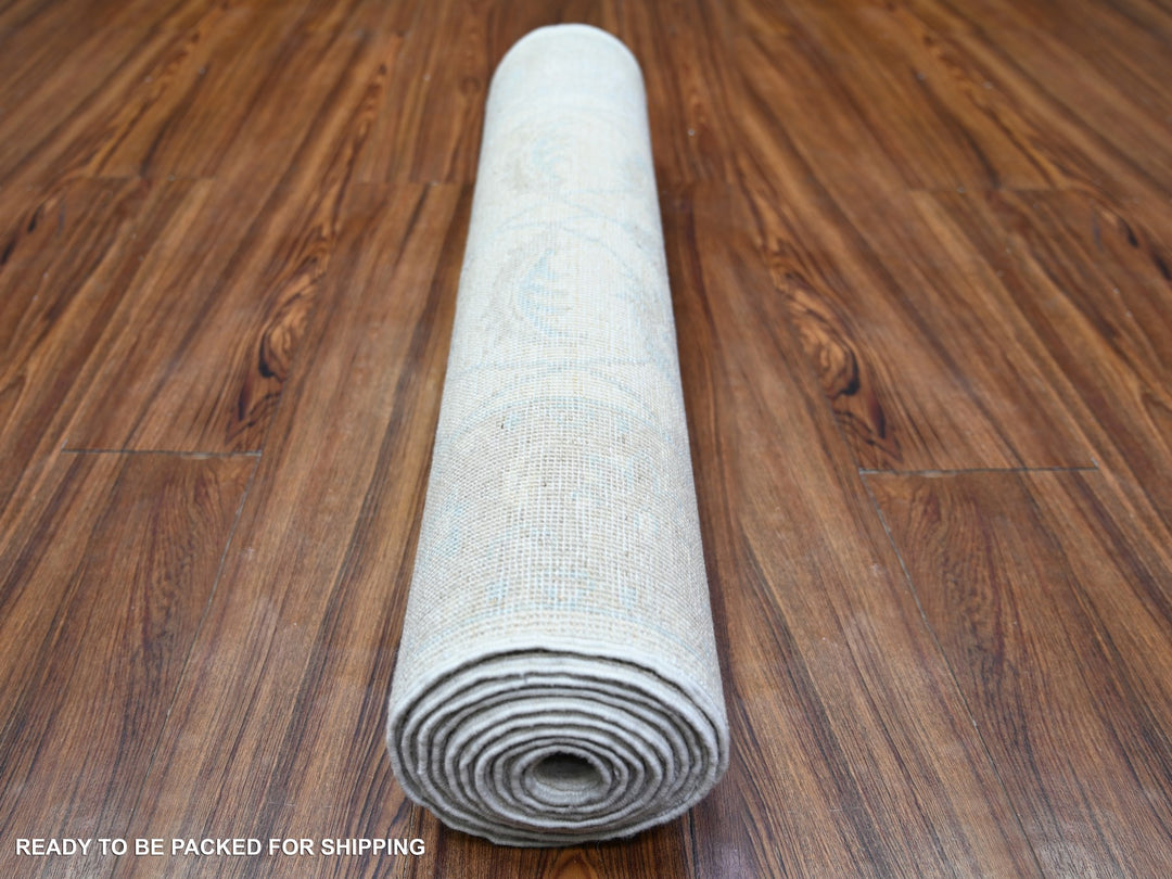 2'7" x 9'11" New Hand Knotted Ivory Wool Runner Oriental Rug - MOA10274371