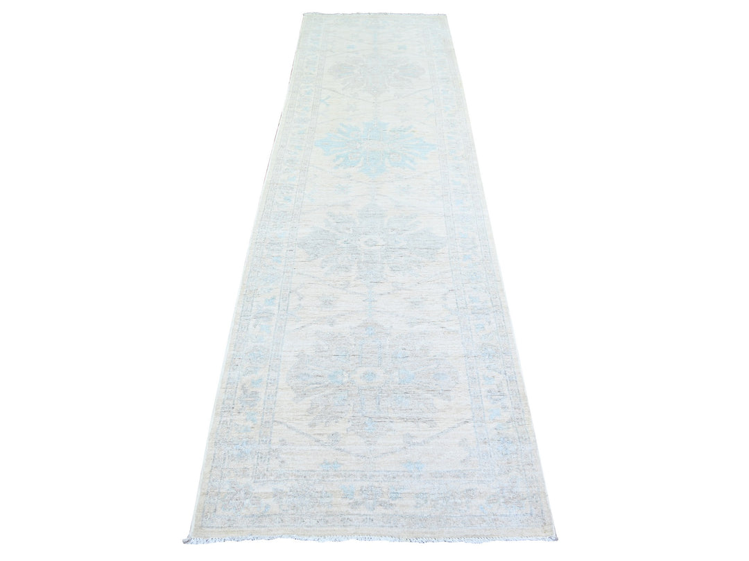2'9" x 9'5" New Hand Knotted Ivory Wool Runner Oriental Rug - MOA10274372