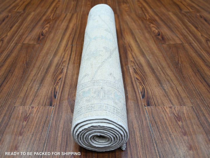 2'9" x 9'5" New Hand Knotted Ivory Wool Runner Oriental Rug - MOA10274372